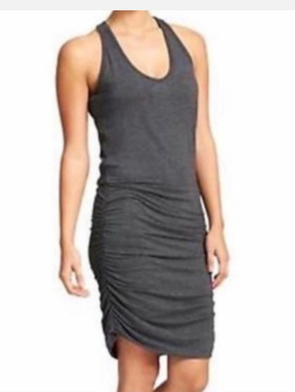 Athleta Mini Dress Topanga Sleeveless Tee Ruched Racerback Bodycon Sz M Tall EUC